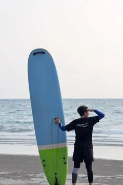 Surf board at the beach Stock Photos