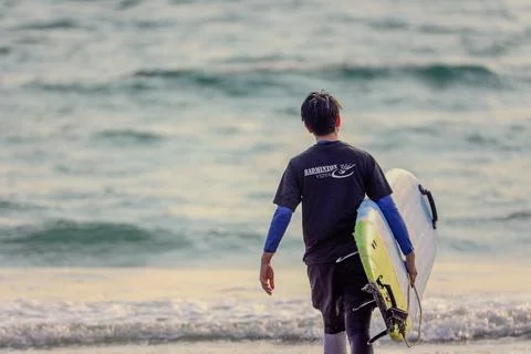Surf board at the beach Stock Photos