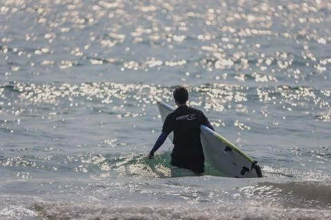 Surf board at the beach Stock Photos