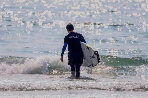 Surf board at the beach Stock Photos