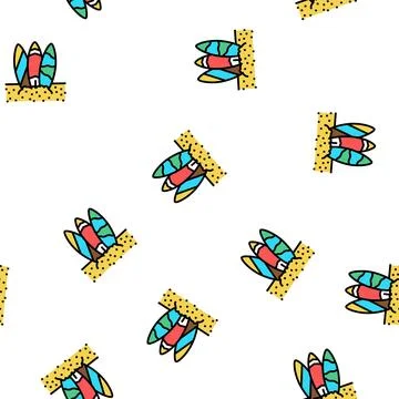 Surf board on sand beach vector seamless pattern Illustrazione stock