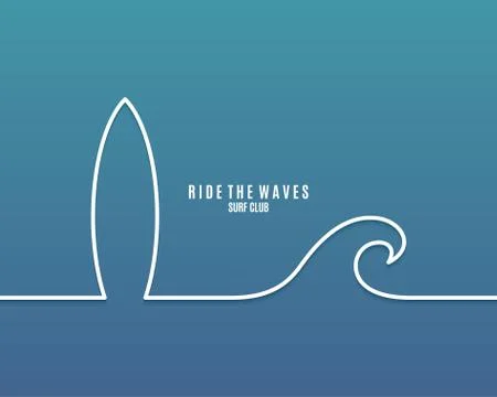 Surf board with wave line concept background Stock Illustration