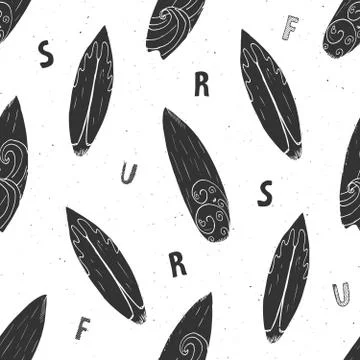 Surf boards seamless pattern hand drawn sketch background, typography design, 스톡 일러스트