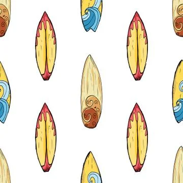 Surf boards seamless pattern hand drawn sketch background, typography design  Stock Illustration