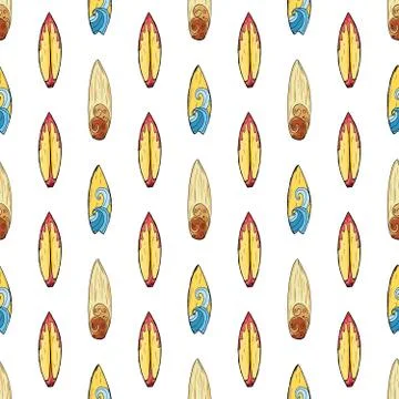Surf boards seamless pattern hand drawn sketch background, typography design  Stock Illustration