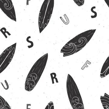 Surf boards seamless pattern hand drawn sketch background, typography design, 스톡 일러스트