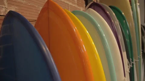 Surf boards in a Surf Shop. Stock-Footage 57404877