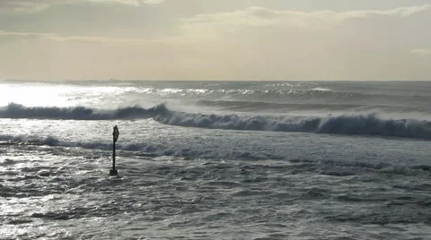 Surf Breaking at Coast Stock-Footage 1087469
