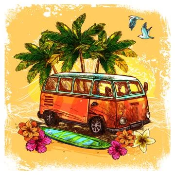Surf Bus Sketch Concept イラスト素材