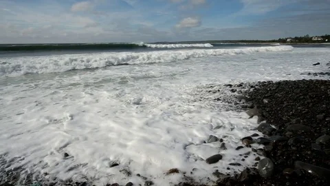 Surf Creates Rumbling Sound in Pebbly Shore Stock Footage 80272141