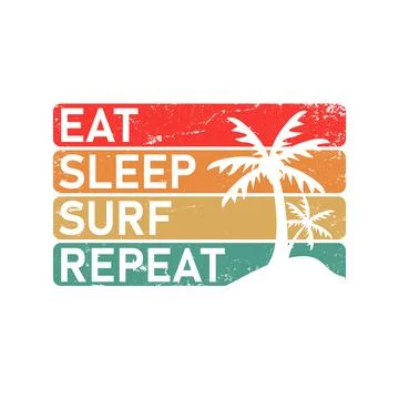 Surf eat sleep repeat summer slogan print t shirt illustration for boys Stock Illustration