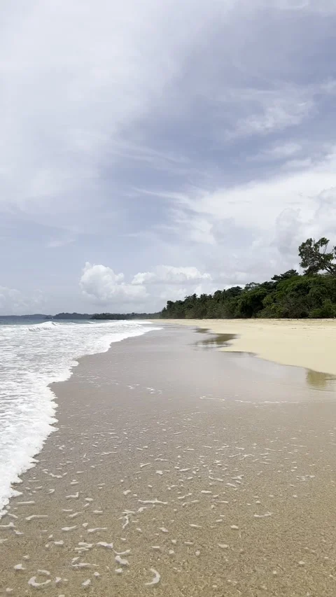 Surf on empty tropical beach, Panama Vertical 4K Video stock 348277874