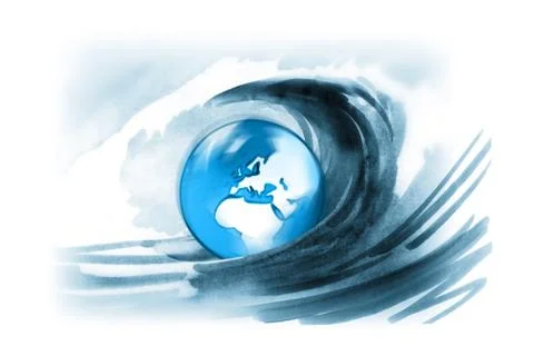 Surf engulfing planet earth Illustrazione stock