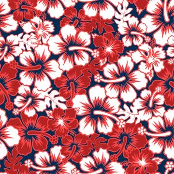 Surf floral hibiscus seamless pattern Stock Illustration