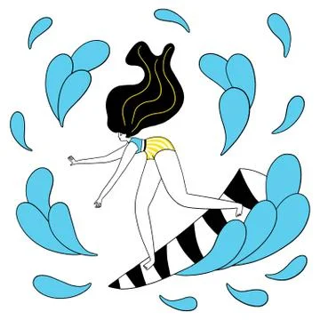 The surf is fun - hand drawn surfing emotion Stock Illustration