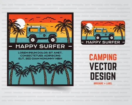 Surf graphics poster and logo. Happy surfer sign. Surfing design for patch, t Stock Illustration