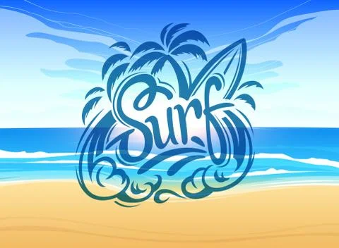 Surf labels on nature vector background. Vector illustration design graphic Stock Illustration