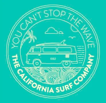 Surf logo with van and surf elements Stock Illustration
