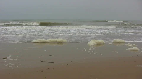 Surf at Omaha Beach,  just below the Normandy American World War 2 Cemetery Video stock 408569