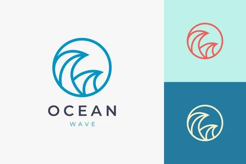 Surf or beach logo template in circle sea wave shape Stock Illustration