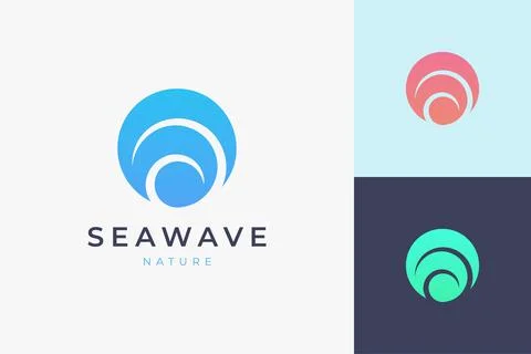 Surf or beach logo template in circle sea wave shape Illustrazione stock