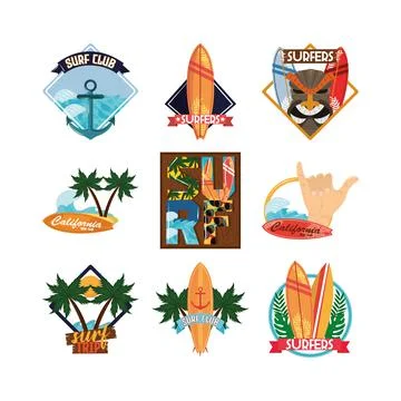 Surf patches set Illustrazione stock