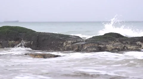 Surf on the rocks. Slow motion. Stock Footage 53088202