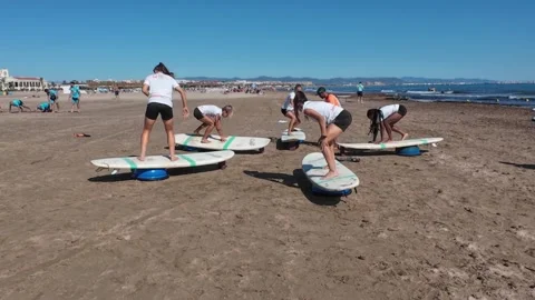 A Surf School on the Beach Stock Footage 251179978