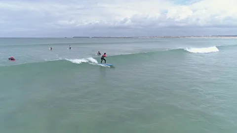 Surf School Learning Surfing Slowmotion Aerial 4k Video stock 77283064