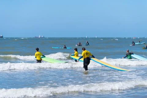 Surf school students Stock Photos