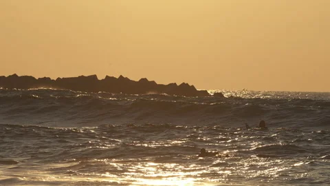 Surf Sunset in wild ocean, Basque Country Video stock 152630467