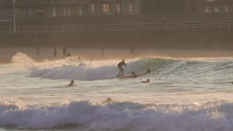Surf Sunset in wild ocean, Basque Country Video stock 152631284