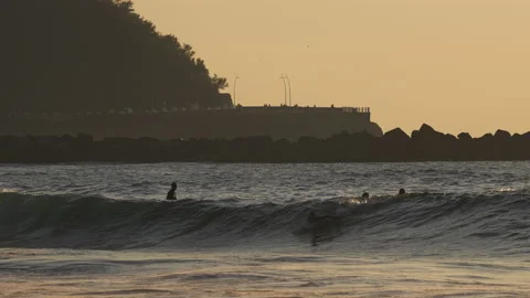 Surf Sunset in wild ocean, Basque Country in slow motion 스톡 동영상 152632034