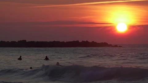 Surf Sunset in wild ocean, Basque Country Video stock 152637208