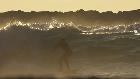 Surf Sunset in wild ocean, Basque Country Video stock 152637414