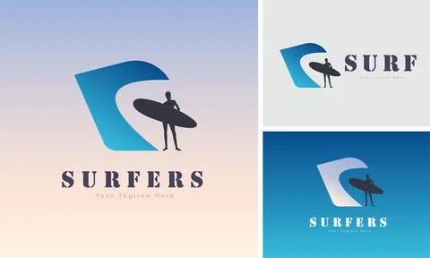 Surf surfers wave logo design template for brand Stock Illustration