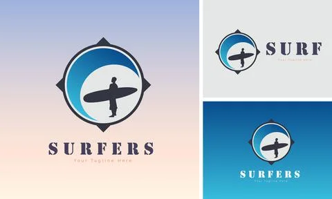 Surf surfers wave logo design template for brand or company and other Stock Illustration