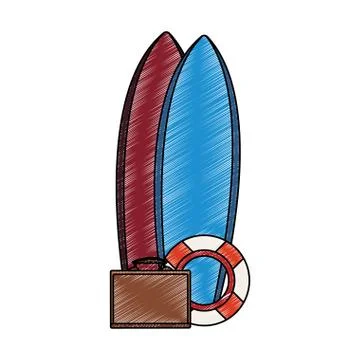 Surf tables and float with suitcase scribble Stock Illustration