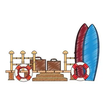 Surf tables and float with suitcase scribble Stock Illustration