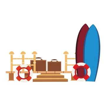 Surf tables and float with suitcase Stock Illustration