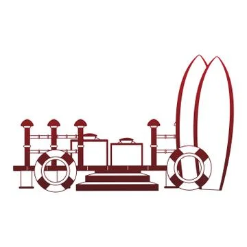 Surf tables and float with suitcase red lines Stock Illustration