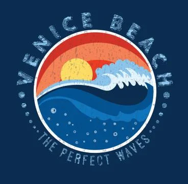 Surf theme text with waves and and sun vector illustrations. Stock Illustration