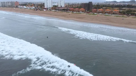 Surf training, Pacific Ocean (La Serena, Chile) aerial view, drone footage Stock Footage 120349519