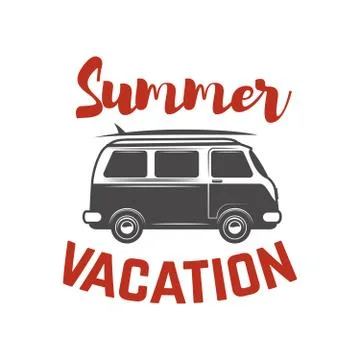 Surf trip concept Vector Summer surfing retro badge. Design element for poste Stock Illustration