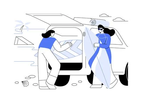 Surf trip isolated cartoon vector illustrations. Ilustración de archivo