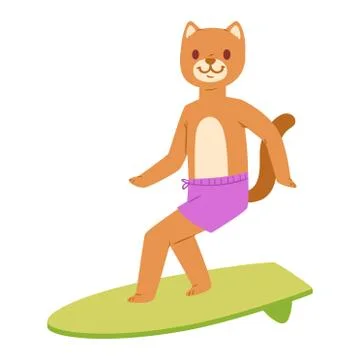 Surf vector cat animal surfer character surfing on surfboard illustration Stock Illustration