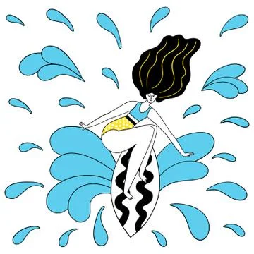 Surf the wave - hand drawn surfing emotion Stock Illustration