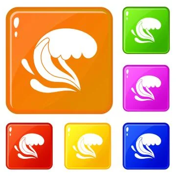 Surf wave icons set vector color 스톡 일러스트