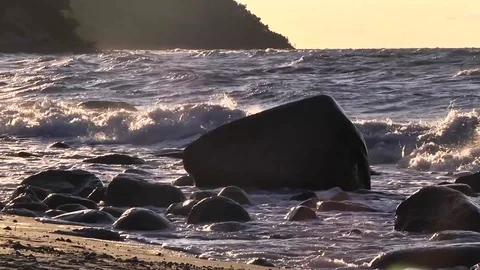 Surf the waves on the Baltic coast Video stock 85093806