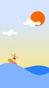 Surf on the waves .sea ??view Beach scenery. surfing Stock Illustration